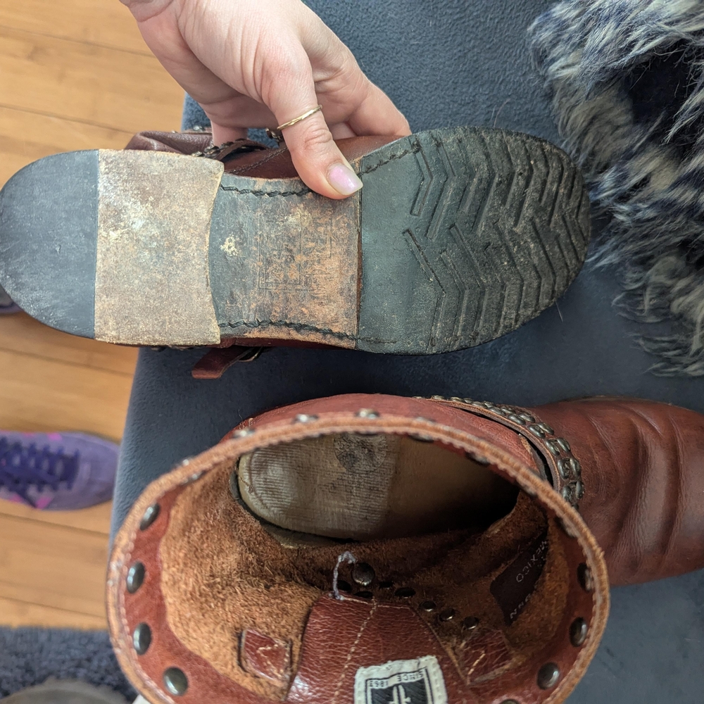 Brown Studded Leather Frye Boots - Picture 5 of 5